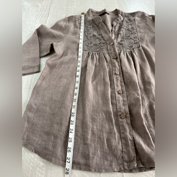 Women’s 100% Linen Romeo Giulia  Lace Button Down Lagen Look Top Made in Italy L - Picture 5 of 6